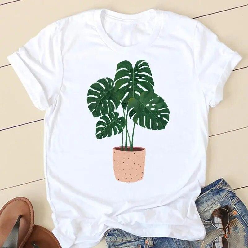 Γυναικεία T-shirts Κυρίες Φυτό Ωραία Εκτύπωση Μόδα Κοντομάνικα Ρούχα Κινουμένων Σχεδίων Λαιμόκοψη O Άνοιξη Καλοκαίρι Γυναικείο T-shirt Γραφικό T-shirt