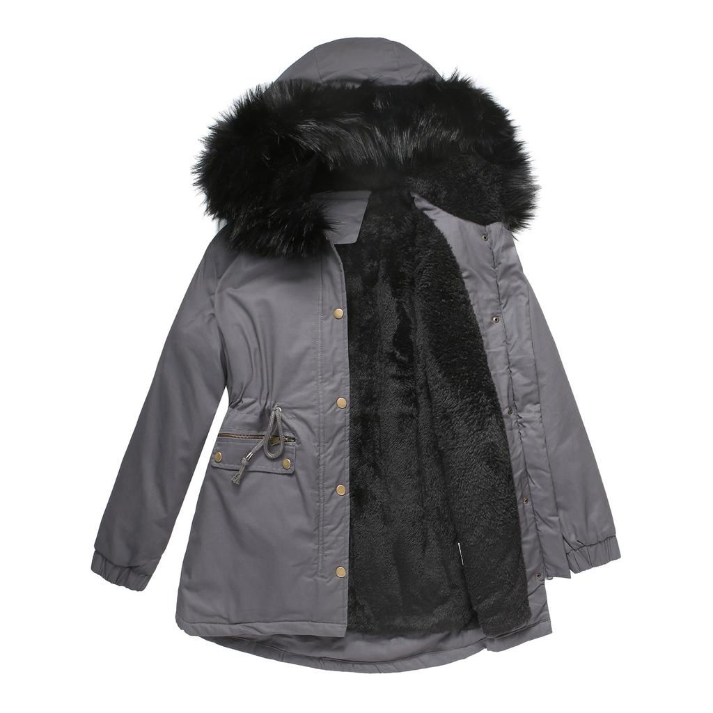 2026 New Winter Women's Long Padded Jacket Hooded Women's Velvet Thicken Cotton Coat Women's Fur Collar Hooded Warm Jacket