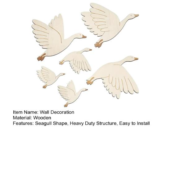 6Pcs/Set Wooden Seagull Wall Decoration Farmhouse Rustic Sea Bird Wall Art Sculpture Home Living Room Bathroom Wall Decorative Sign
