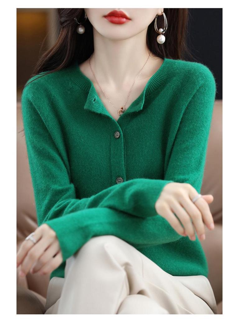 2026 Autumn/Winter Women's Seamless Cashmere Crew Neck Sweater - High-end Pure Wool Knitted Cardigan