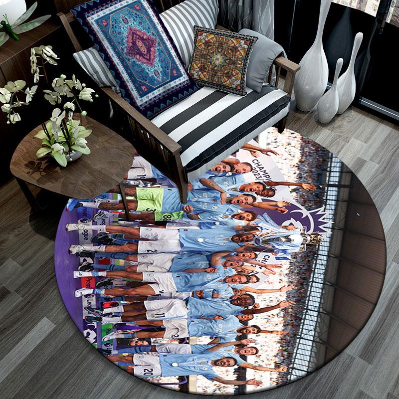 Man City Speler patroon rond tapijt, Tapijt voor Woonkamer Slaapkamer Speelkamer, Antislip Vloermat, Feestdagen Cadeaus en Verjaardagscadeaus.
