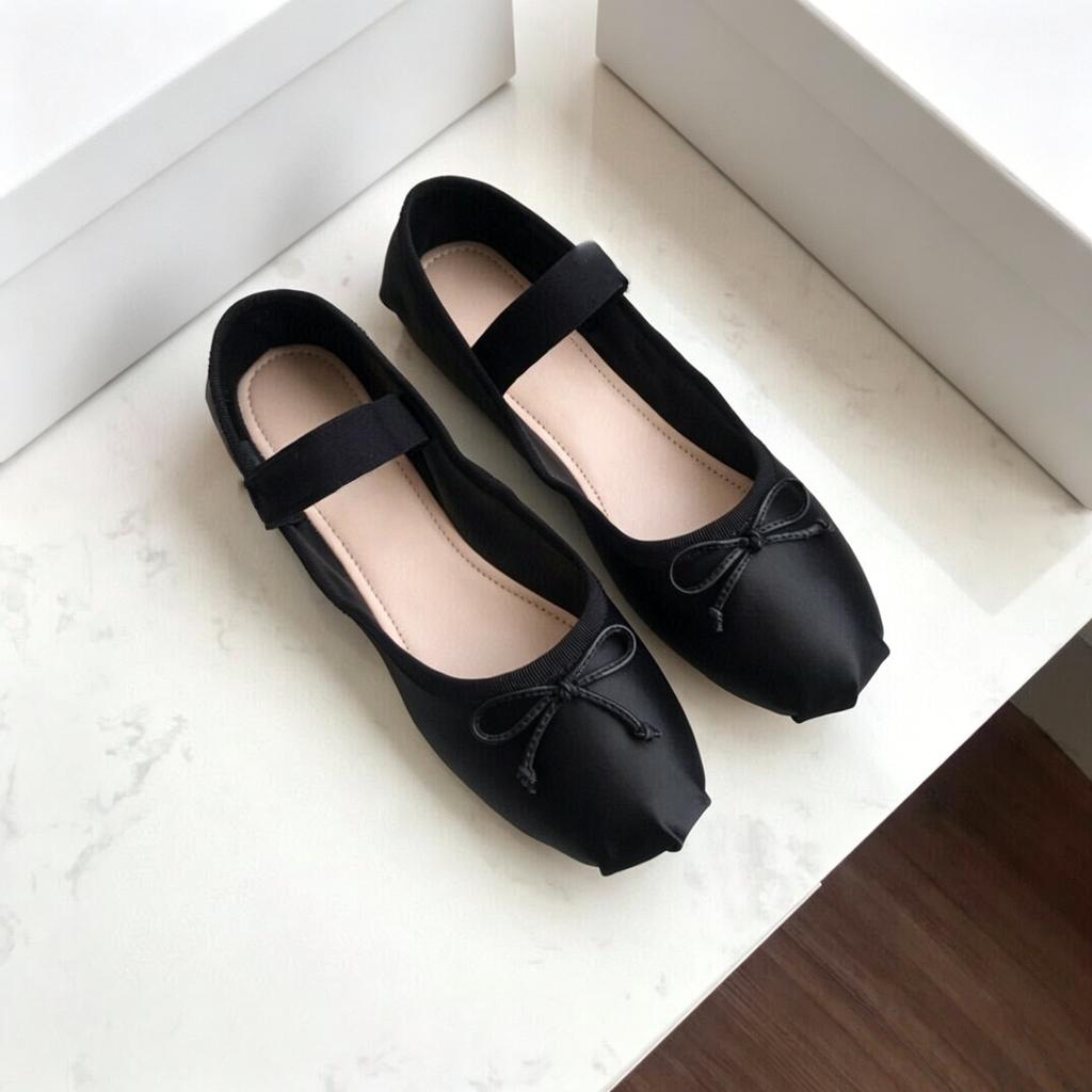 Summer Women'S Flats, Satin Ballet Flats Luxury Designer Mary Janes Elastic Bow Ballet Flats Soft-Soled Everyday Shoes Gifts
