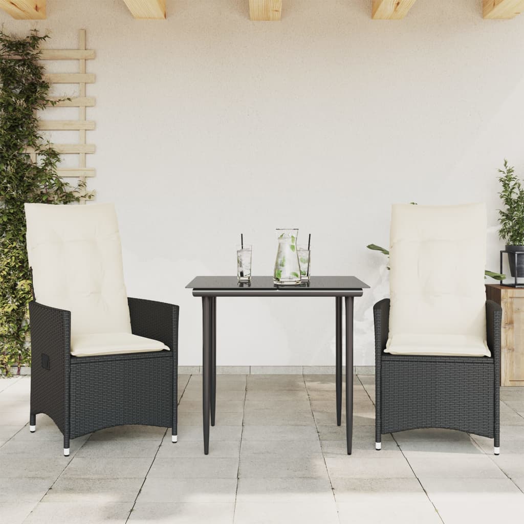 Vidaxl Folding Garden Chairs, 2 Pcs, Cushions, Black Rattan Pe