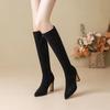 High Heeled Women Boots Knee High Boots High Quality Fashion Pointed Toe Side Zipper Suede High-heeled Women's Boots Botas Mujer