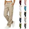 Pantaloni Cargo Casual da Donna in Cotone e Lino con Tasche Multiple per l'Uso Quotidiano