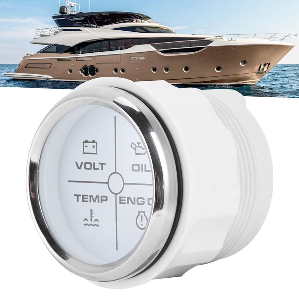 52mm 2in Multifunction 4LED Alarm Indicator Volt Water Temp Oil Pressure Alarm Gauge 12 24V for Marine BoatWhite Dial