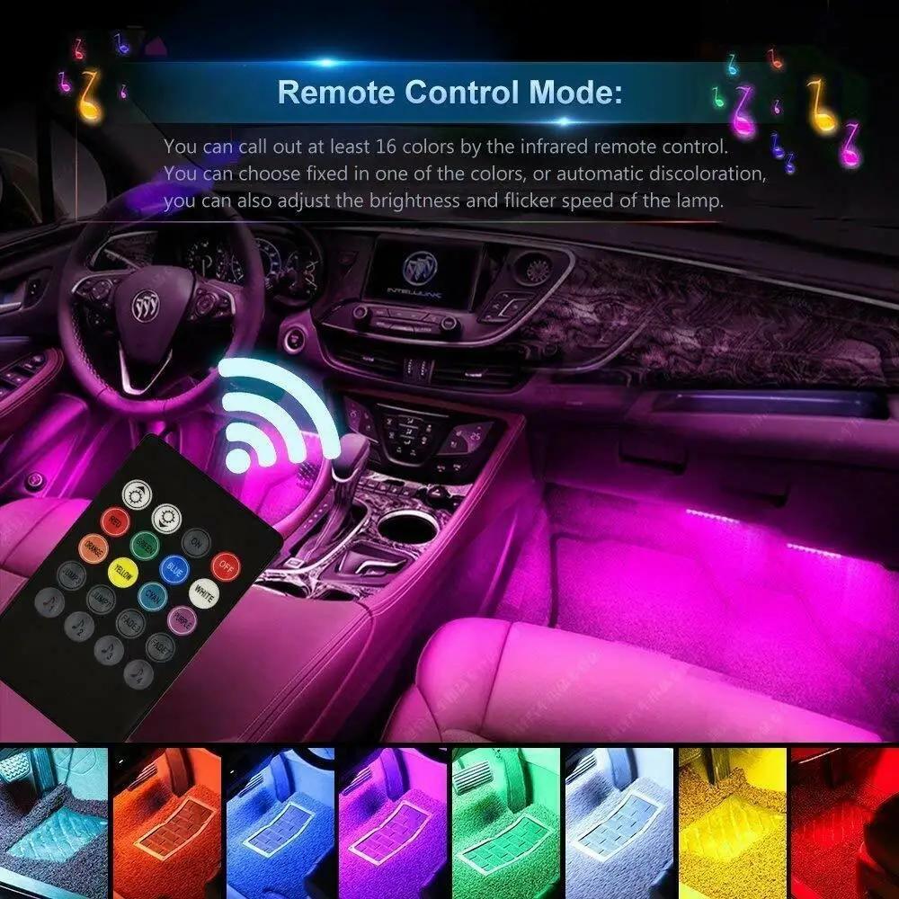 48 Led Car RGB Ambient Light LED Auto Foot Strips USB Automotive Interior Lights Strip Decoration Bar Remote Control Atmosphere Lamp