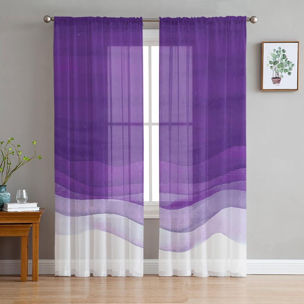 Blue Wave Watercolor Window Treatment Tulle Modern Sheer Curtains for Kitchen Living Room the Bedroom Curtains Decoration