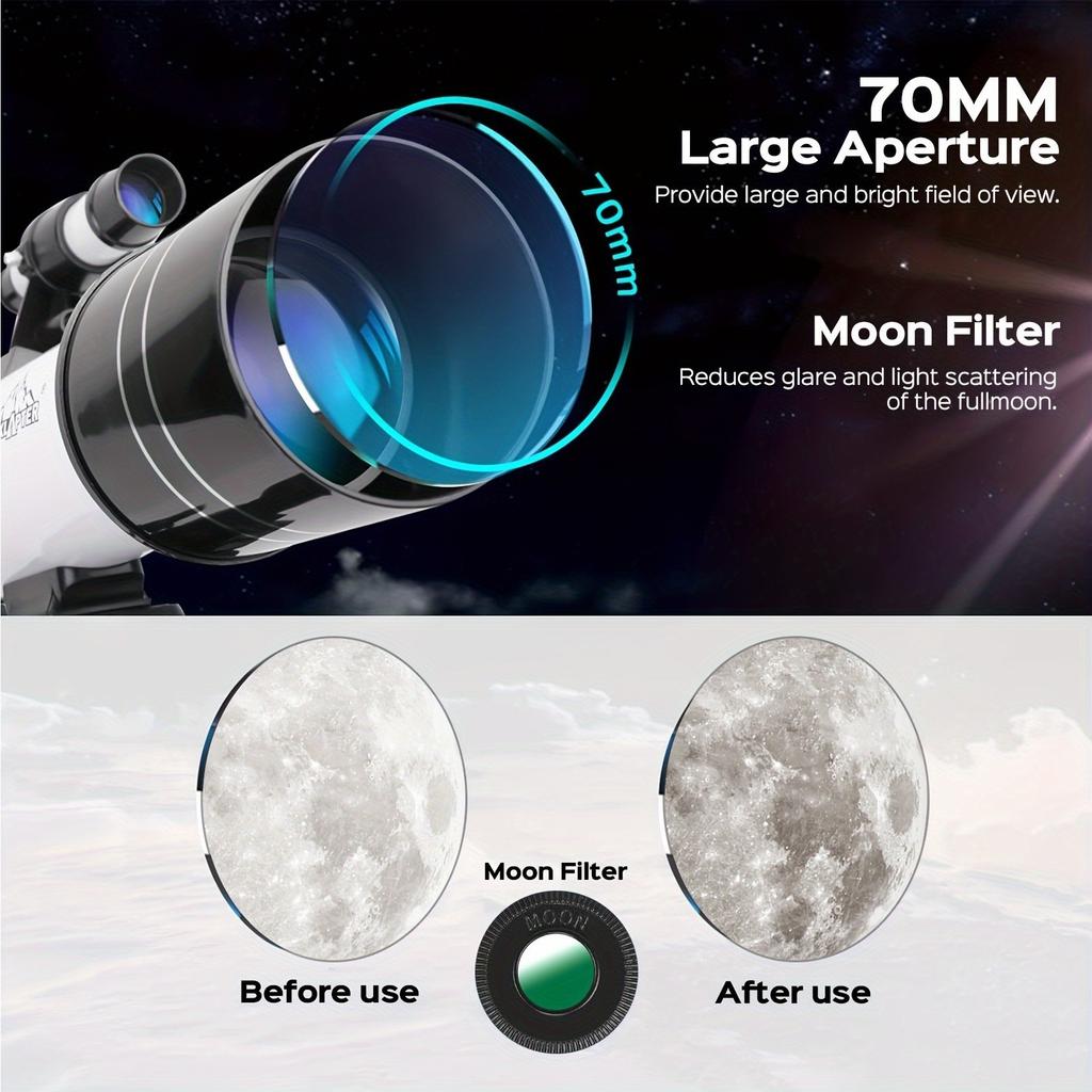 150X Telescope, 70mm Aperture Telescope, Suitable for Adults, High Magnification, Portable Astronomical Telescope