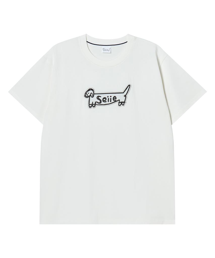 Seie Dog Logo Oversized Applique Tee Ivory