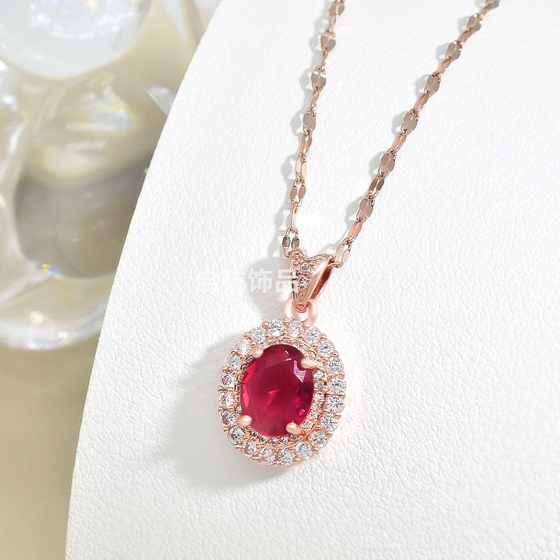 Ruby Necklace Women'S High-End Luxury Trend Court Style Slightly Inlaid Zircon Pendant Collarbone Chain