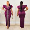 Women's Hot Drilling Puff Sleeve Elastic V-Neck Long Dress - European & American Fashion (C6500)