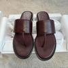 Sheepskin Version~ Row Style Leather Flip-flops Shoes Women's Summer Wear Flat Bottom Toe Empty Sandals Beach Sandals Women's Shoes