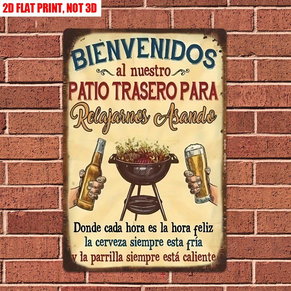 Sign Al "bienvenidos Vintage Metal Nuestro Patio Trasero" Rustic Bbq Welcome Wall Art Durable Metal Plaque With Spanish Greet