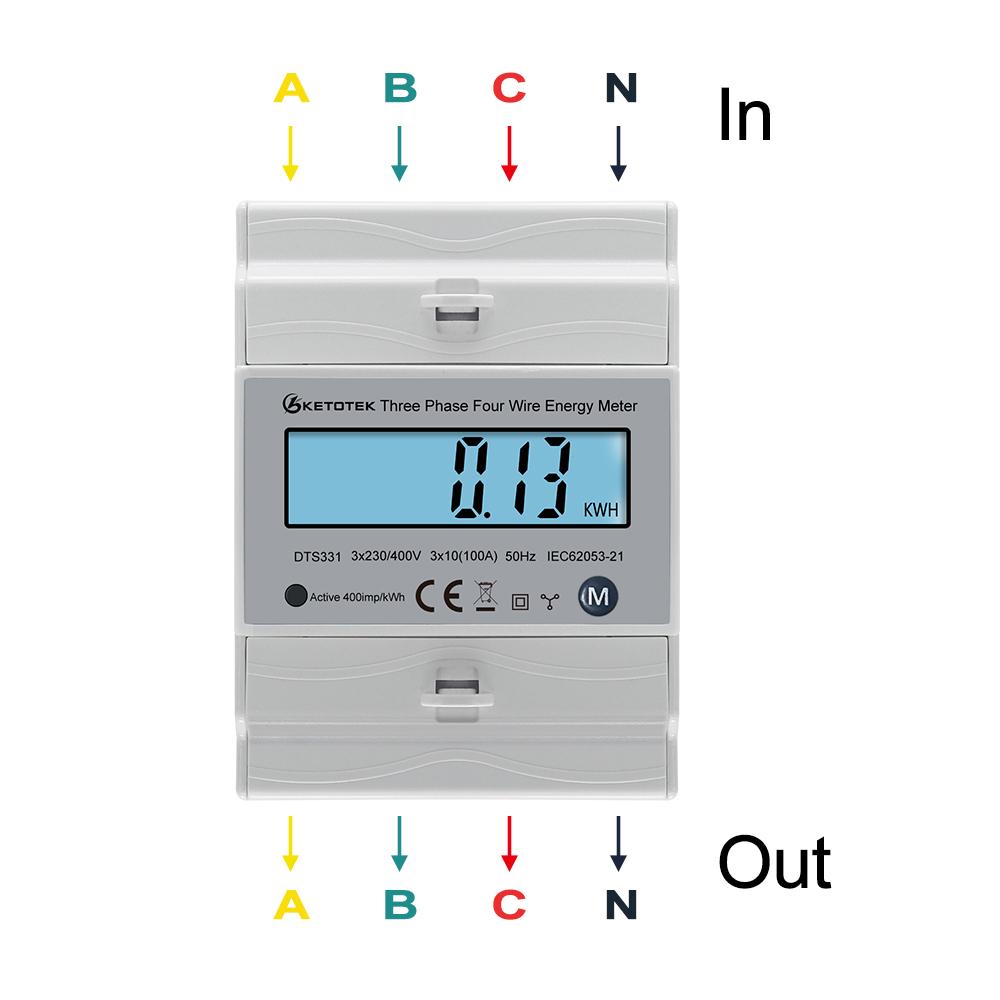 Ketotek Din Rail Three Phase LCD Energy Meter Ammeter Voltmeter Volt Amp Voltage Current Meter LCD Display