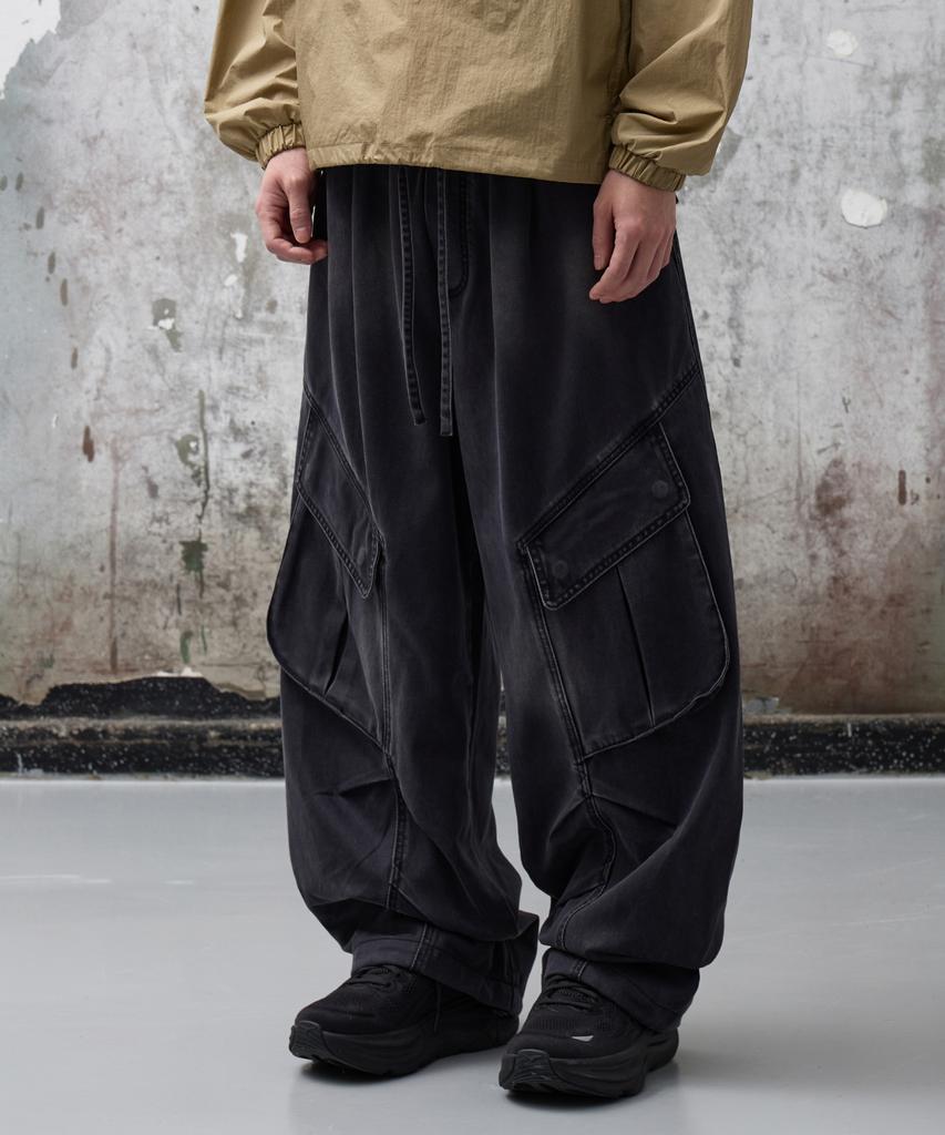 AGOD Vintage Washed Elastic Waist Cargo Pants [Charcoal]