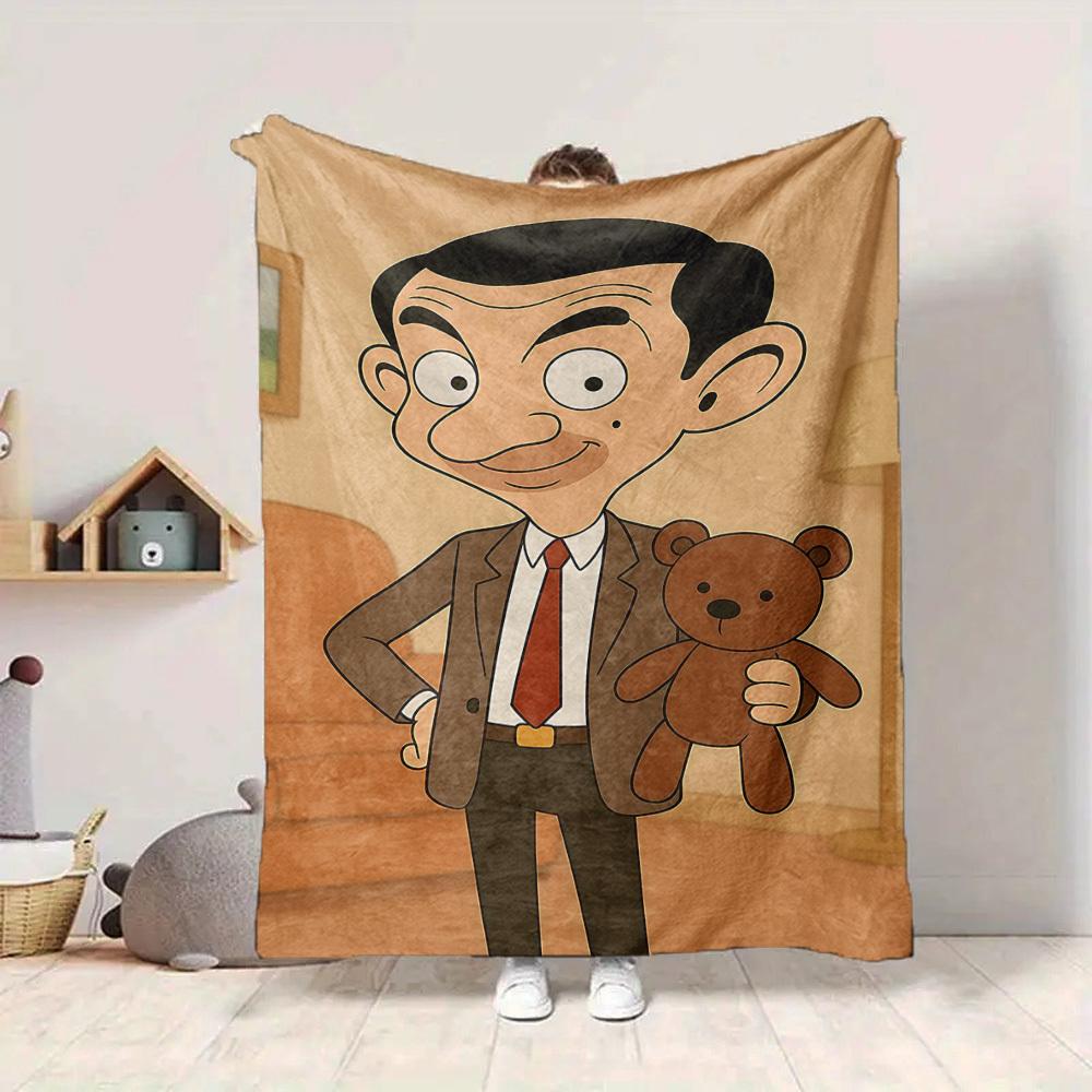 1ks Pán. Flanelová deka Bean Teddy s HD potlačou, ľahká, mäkká, teplá, na všetky ročné obdobia, na pohovku, posteľ, cestovanie, kempovanie, prateľná v práčke