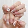 24 pièces Longues Forme Ballerine Ongles Press-On, Faux Ongles avec Décor Floral, Ongles à Couverture Complète Pailletés pour Femmes