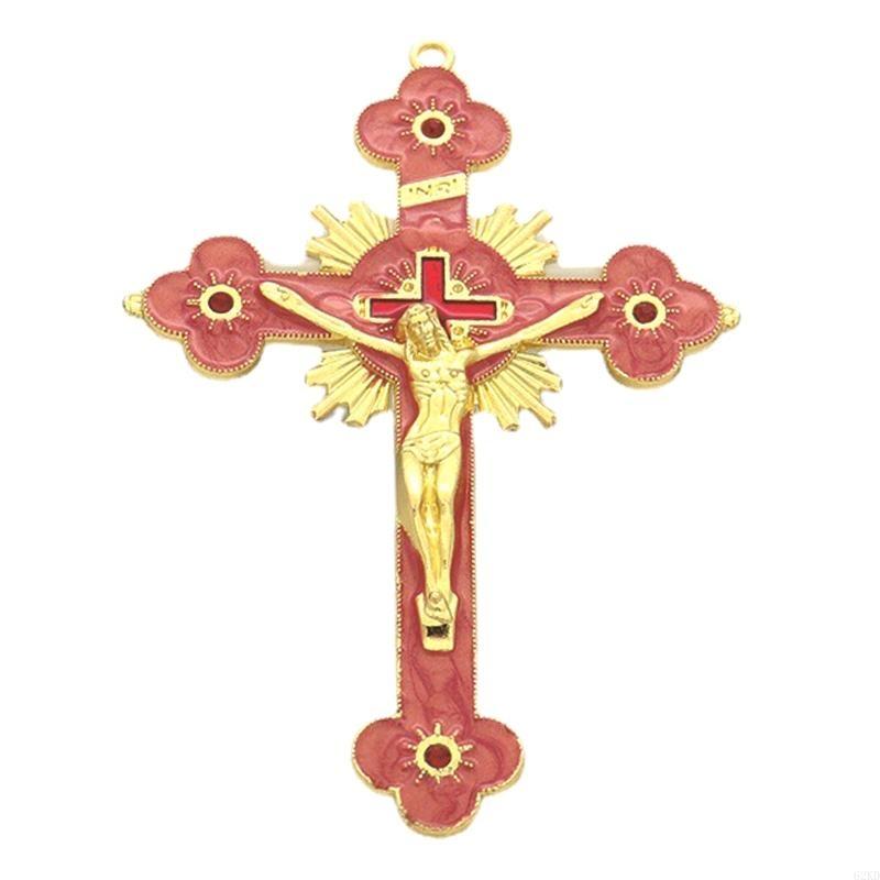 62KD Metal Enamel Crystal Flower Crucifix for Cross Spiritual Religious Jesus Catholic Blessing Hand Holding Faith Gifts Prayer