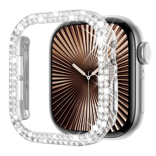 Diamond Case For Apple Watch 9 8 7 41mm 45mm 44mm 40mm 46mm Accessories Bling Bumper Protector Cover iWatch Series 3 4 5 6 Se 10
