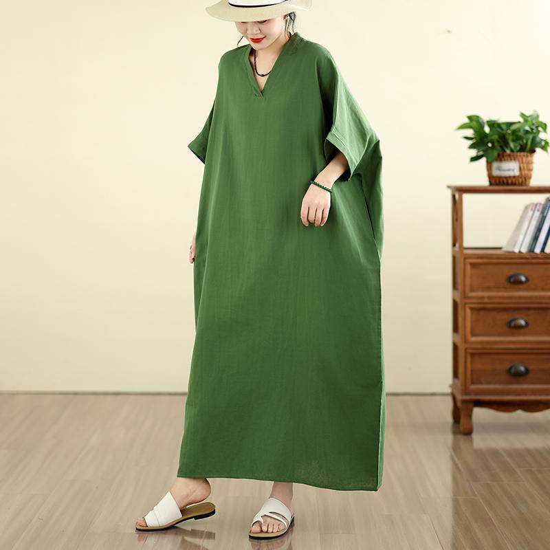 DIMANAF Neu 2026 Damen Übergröße Sommer Lässig Urlaub Langes Kleid Baumwolle Locker Übergröße Maxi Strand Sommerkleid Einfarbig Elegant Dame