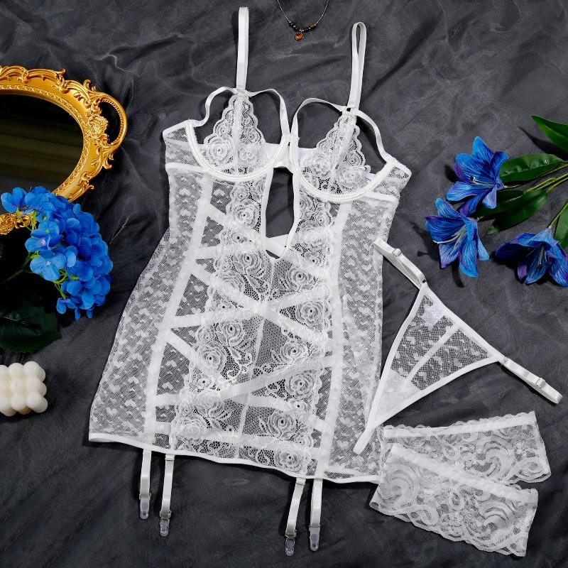 Women'S Lingerie Sets Valentine Seductive Dress Thong 2Pc With Leg Circles Tempted Heart See Through Hollow Mini Body Intimates
