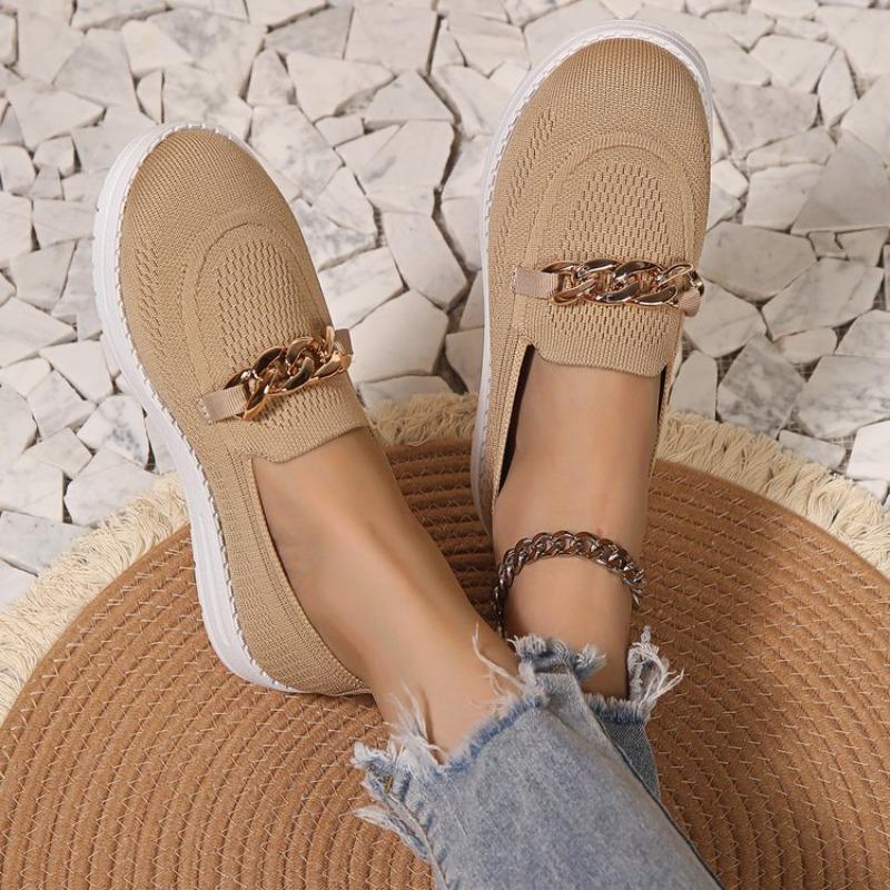 Fly-knit Shoes with Platform Soles Breathable Loafers for Women