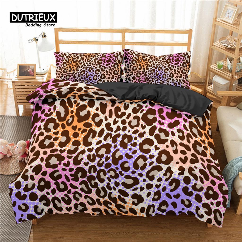 Luxury Leopard Print Bedding Set King Queen Size Microfiber Geometric Stripe 3D Print Duvet Cover With Pillowcases Bedroom Decor
