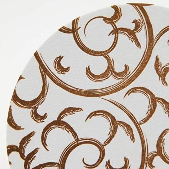 Endo Shoji TKG Paper Coaster Brown Arabesque (100 Pieces) Round Diameter 90mm 1mm Thickness Sturdy Essential Evening Drinks Commercial Use PKCR702