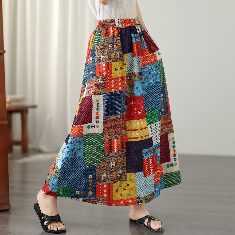 Plus größe Hohe taille vintage floral Sommer beiläufige lose lange für frau röcke frauen rock