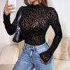 Sexy Slim Fit Lange Mouw Kant Mesh Print Bodysuit 10804
