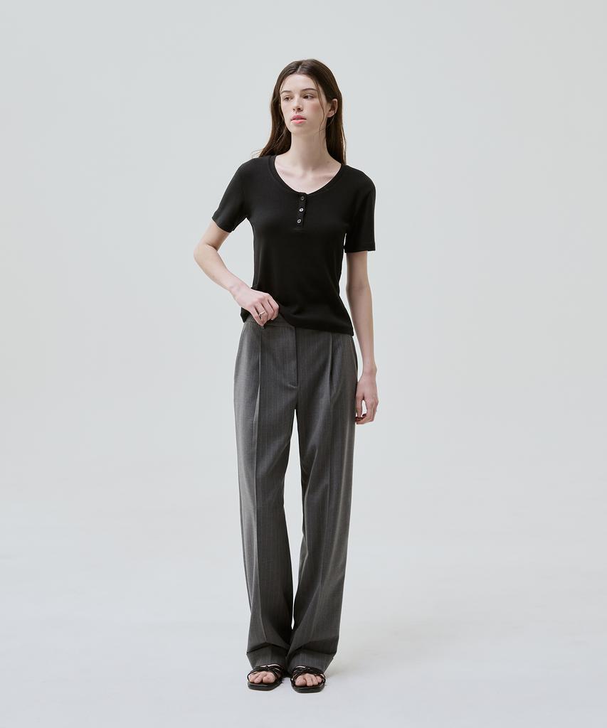 Deuloupisumeon Bay Henley Neck Short Sleeve T-Shirt [L.Grey]
