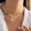 Jewelry, Single-layer Beaded Alloy Geometric Items, Creative OT Buckle Splicing Imitation Pearl Necklace Women