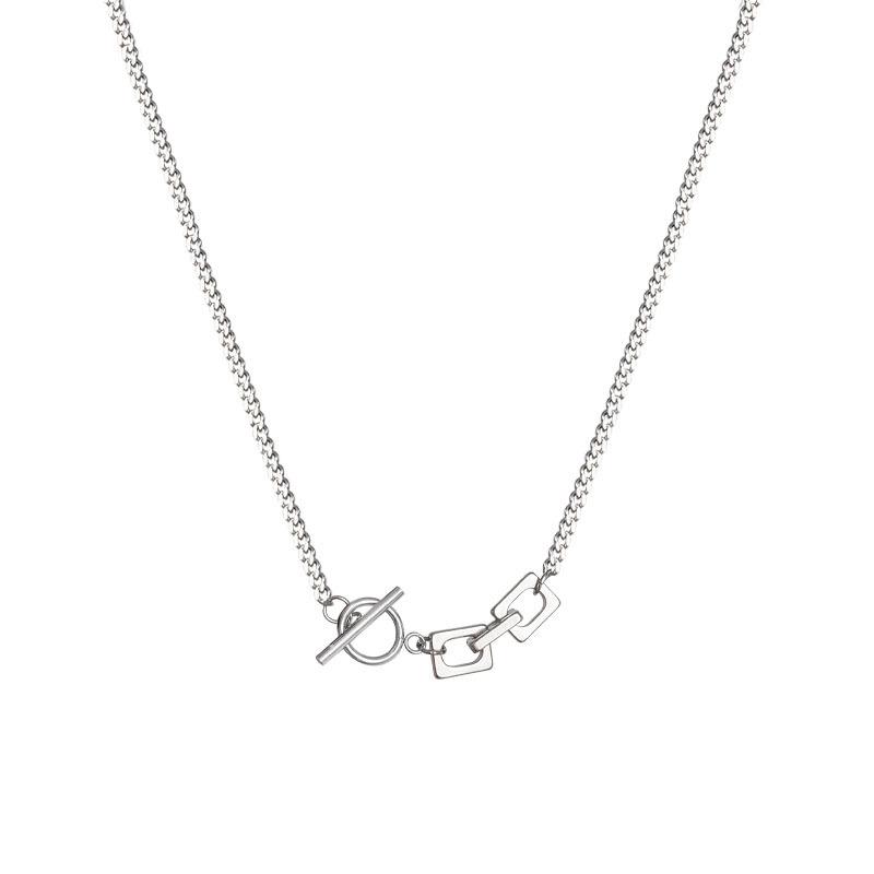 Square Link Buckle Necklace: Unisex Street Style Clavicle Chain, Personalized Short Hip Hop Cool Design.
