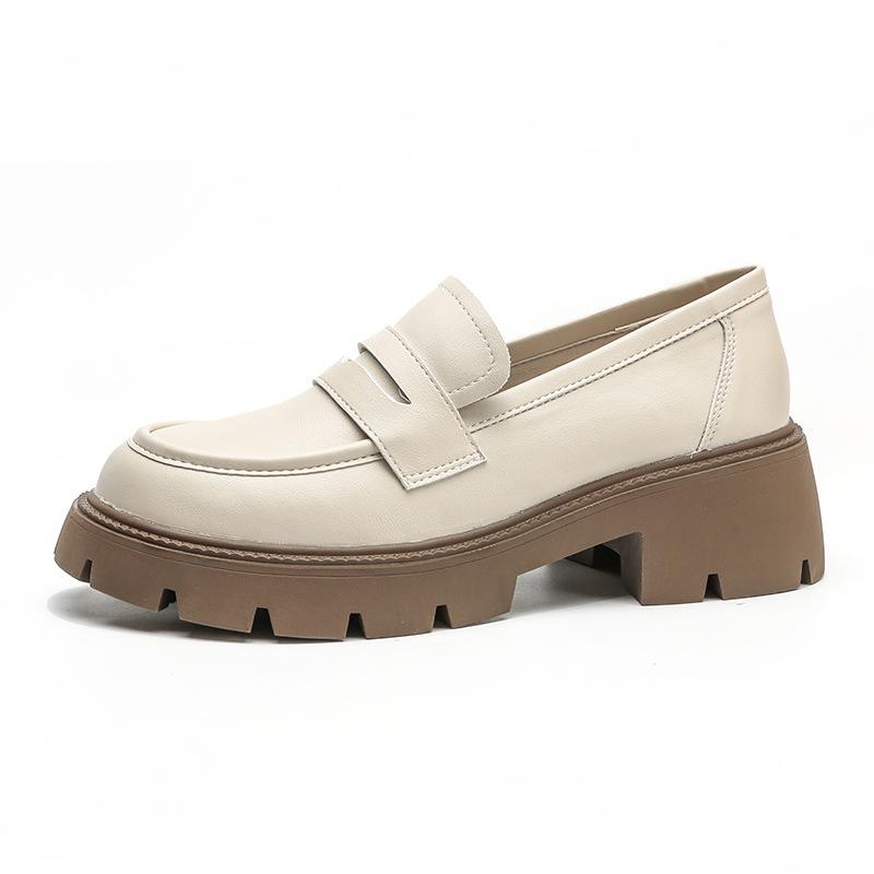 Women's Colorblocked Thick-Soled Loafers: British Style Retro Platform Soft Leather Shoes