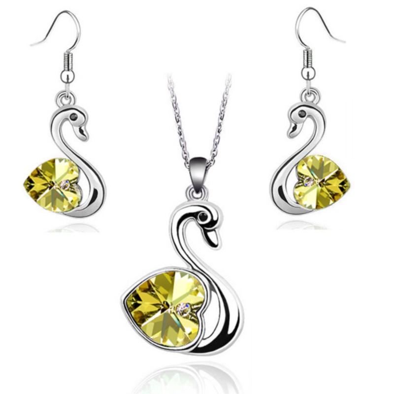 Crystal Swan Pendant Charm Lover Fashion Jewelry Set Birthday Gift Present Necklace Earring Quality Charm Girl Date