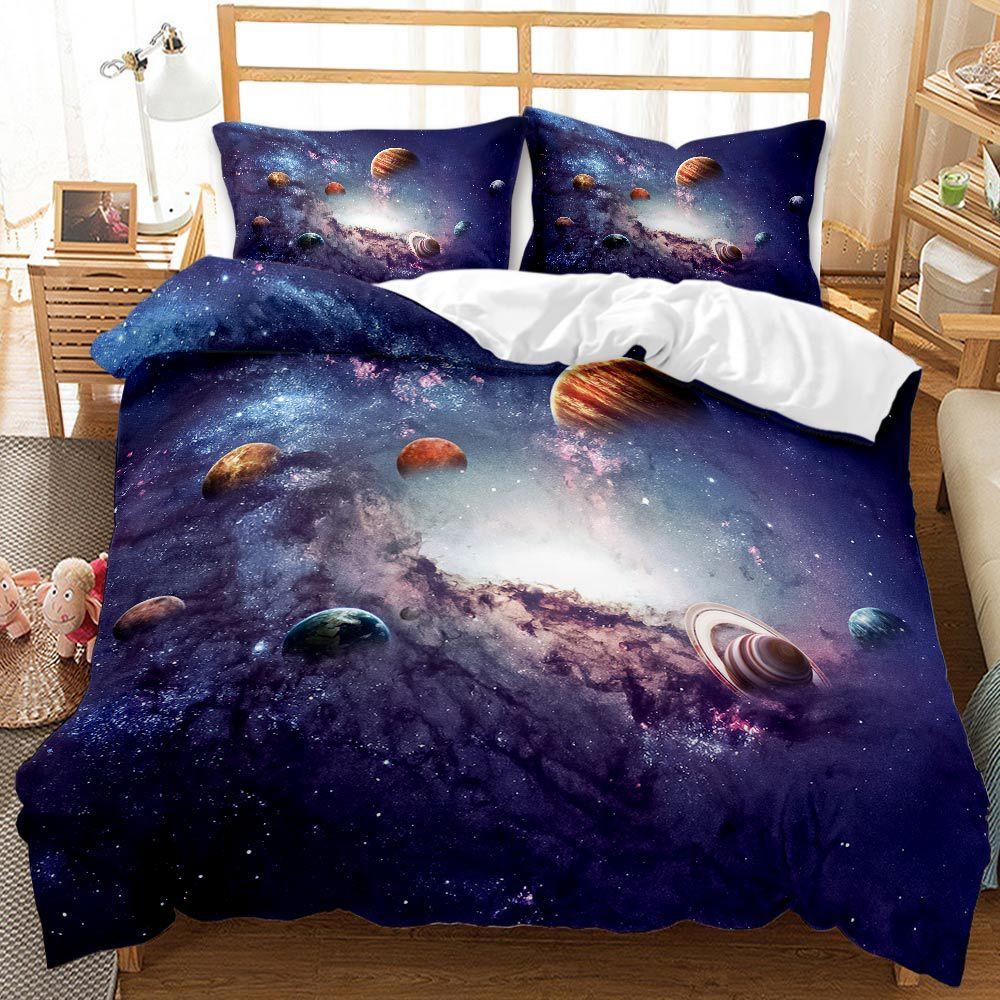 Galaxy Duvet Cover Set for Teen Kids Starry Sky Bedding Set Cosmos Comforter Cover with Pillowcase Soft Microfiber Zipper Design