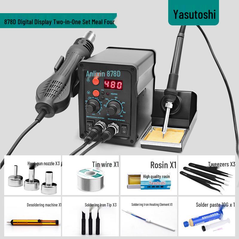 Anli Xin 878D/858D Hot Air & Soldering Station Combo for Lead-Free Mobile & PC Welding