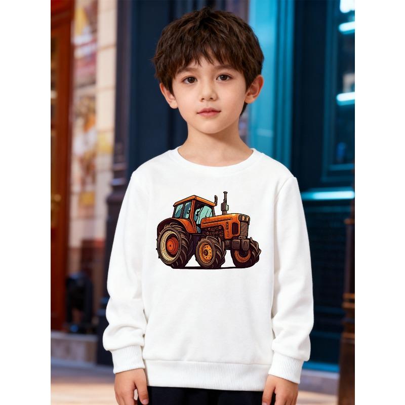 Tailles européennes Pull à col rond pour enfant, Haut à manches longues pour , Avec un imprimé tracteur, Convient pour les loisirs et les activités de plein air