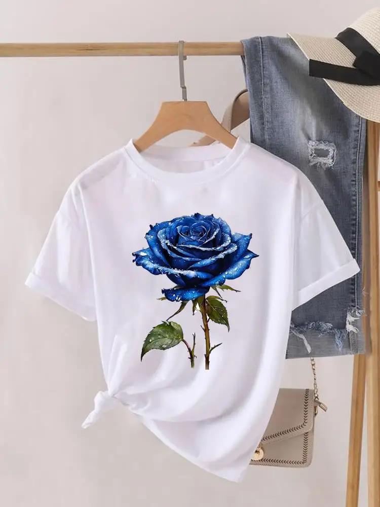 Short Sleeve Women Print Summer TShirt Fashion Clothing Graphic T-shirts Watercolor Flower Cute Clothes Lady Casual Tee