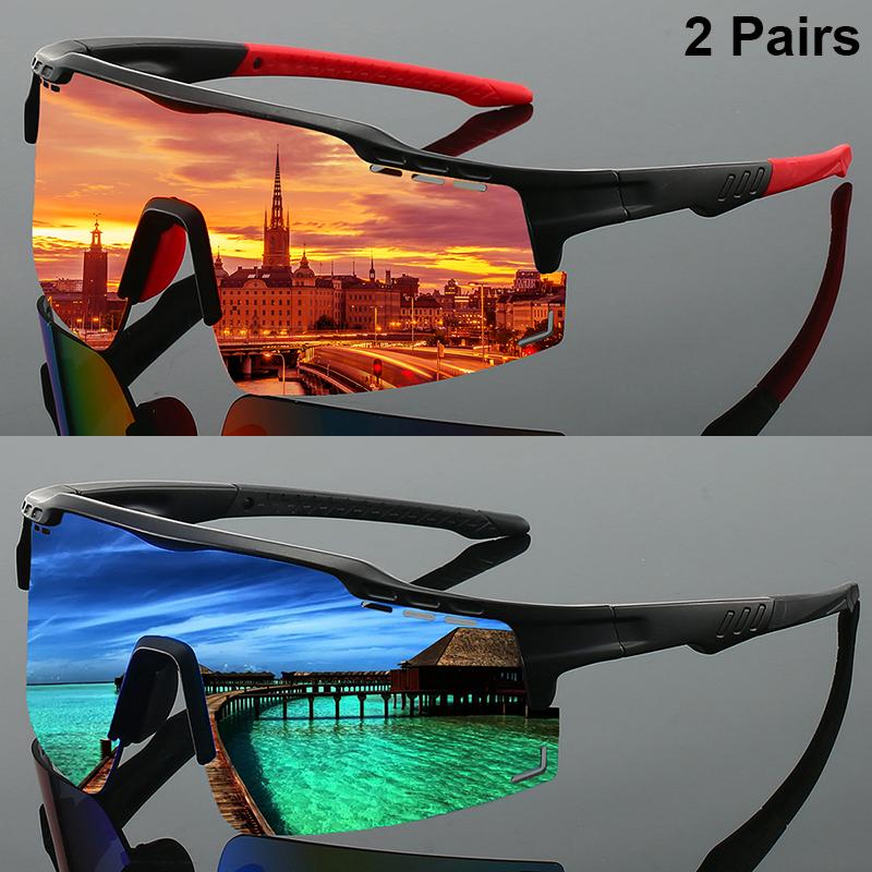 1 Pair Semi-rimless Sports Goggles Men Mirror Cycling Sunglasses Oversized Windproof Wrapped Round Anti-UV Shades