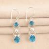 Natural Swiss Blue Topaz Gemstone 925 Solid Silver Jewelry Handmade Earrings 2" EE-156-13