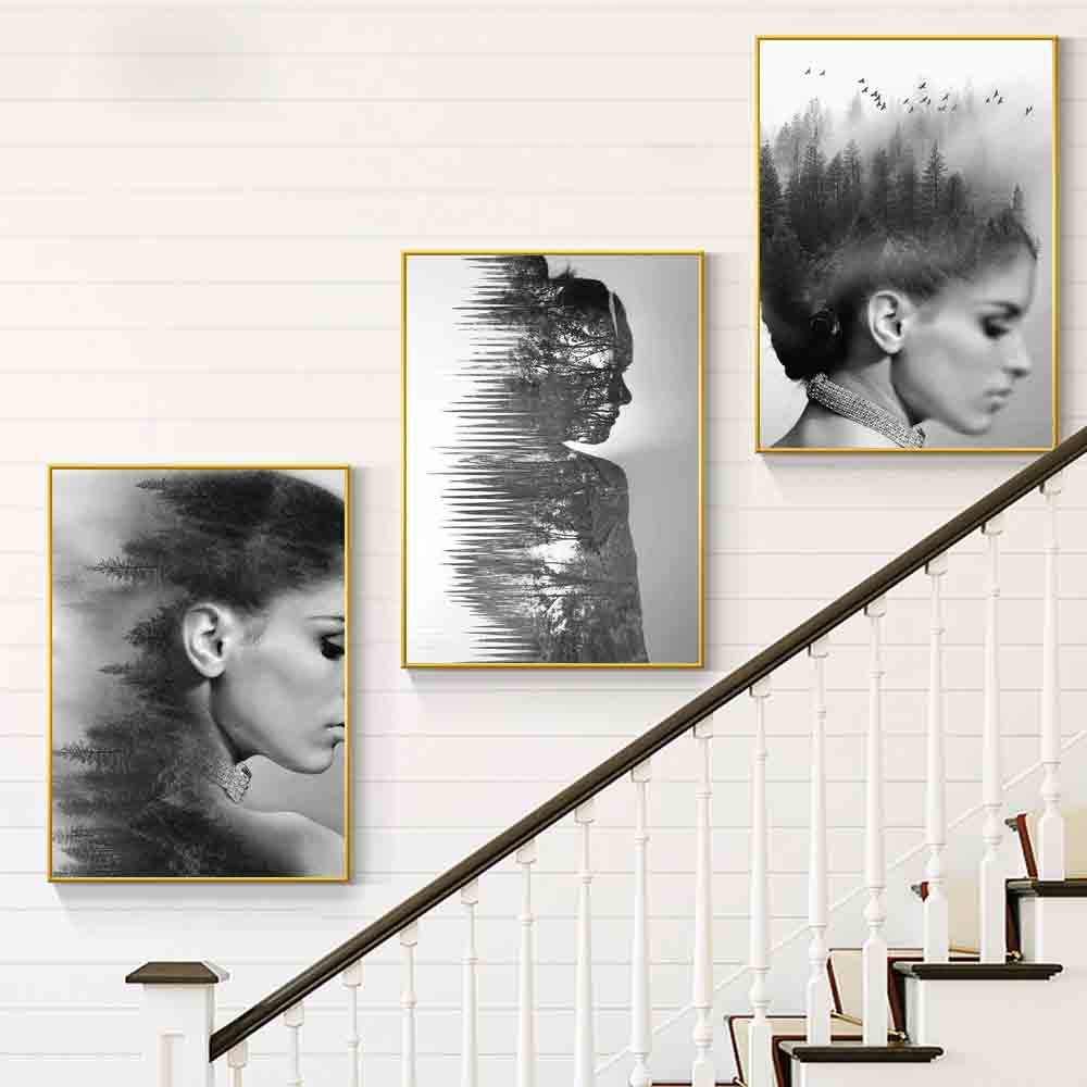Peinture à l'huile sur toile abstraite, paysage, déesse, noir et blanc, cadeau, affiche, salon, décoration de la maison, peinture murale, sans cadre