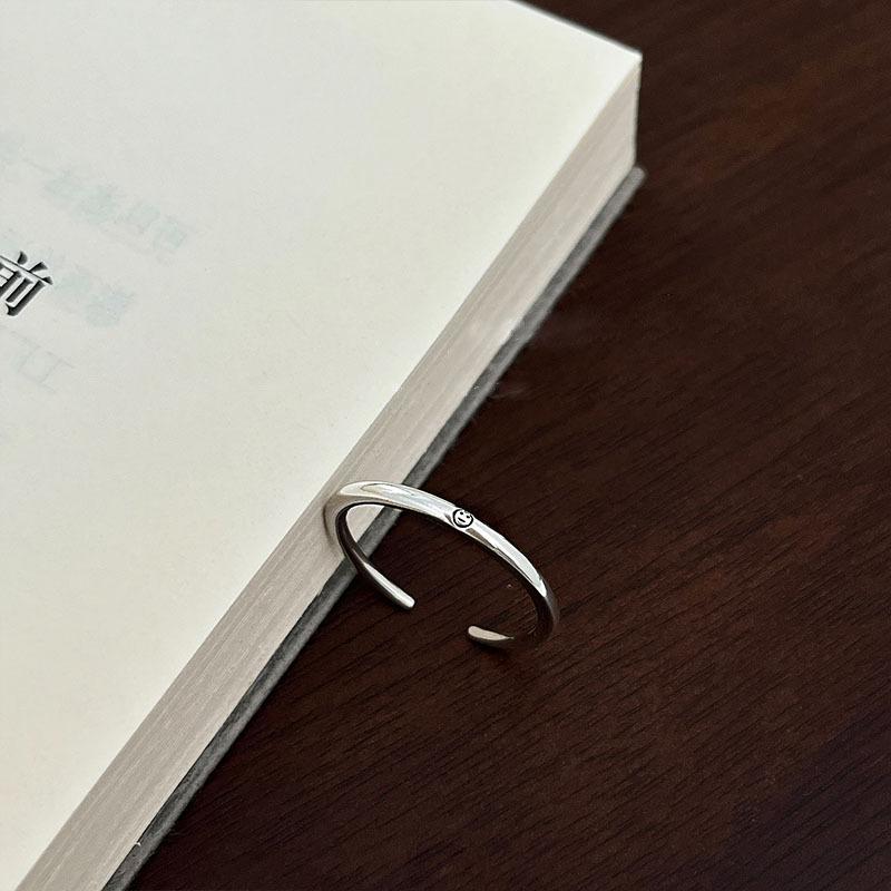 S925 Entire Sterling Silver Smiley Ring Fine Ring Simple All Match Minimalism Cute Fashion Niche