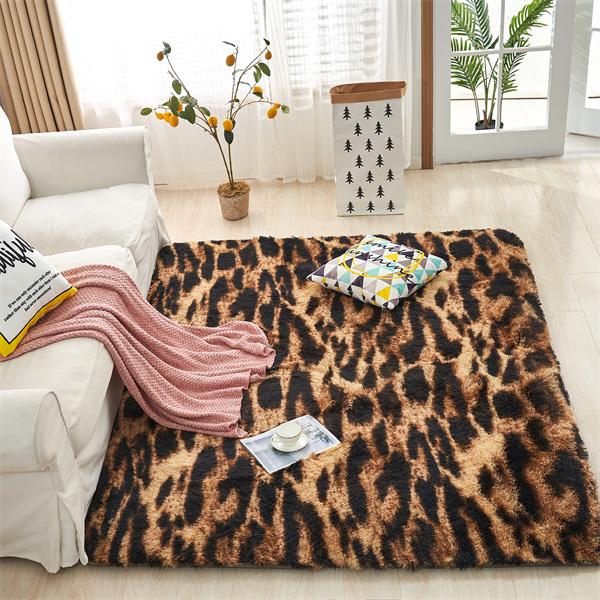 Fluffy Area Rug Modern Shag Leopard Print Rugs Home Decor Carpet Luxurious Shag Carpet Anti-Skid Shaggy Rectangular Area Rug