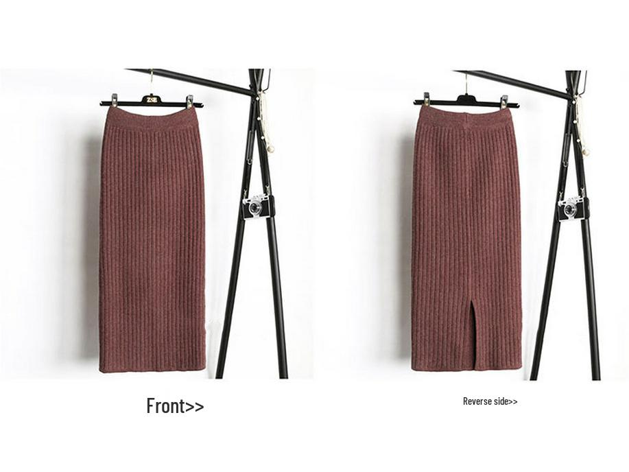 Dames Dik Gebreide Midi Rok met Split - Veelzijdige Elastische Taille Wol voor Herfst/Winter 2025
