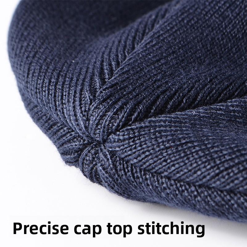 Touca Térmica Masculina Forrada com Lã, Gorro de Tricô Listrado, Gorro Casual para Exterior, Chapéu para Clima Frio, Gorro de Lã Minimalista para Aquecer as Orelhas