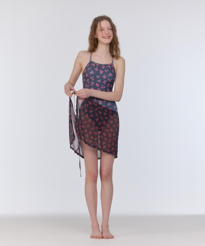 Lupeulupeu Mesh Cover-Up Wrap Skirt [Rosy Dot Dark Grey]