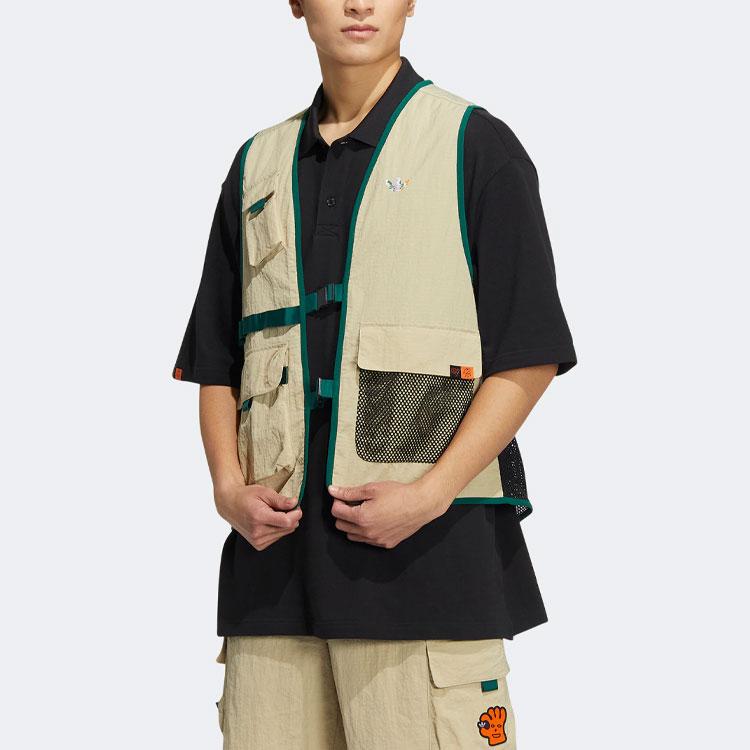 adidas Originals Trefoil KT אפודת כיסים מרובים טלאים נושמת לגברים ירוק-יער HR6442