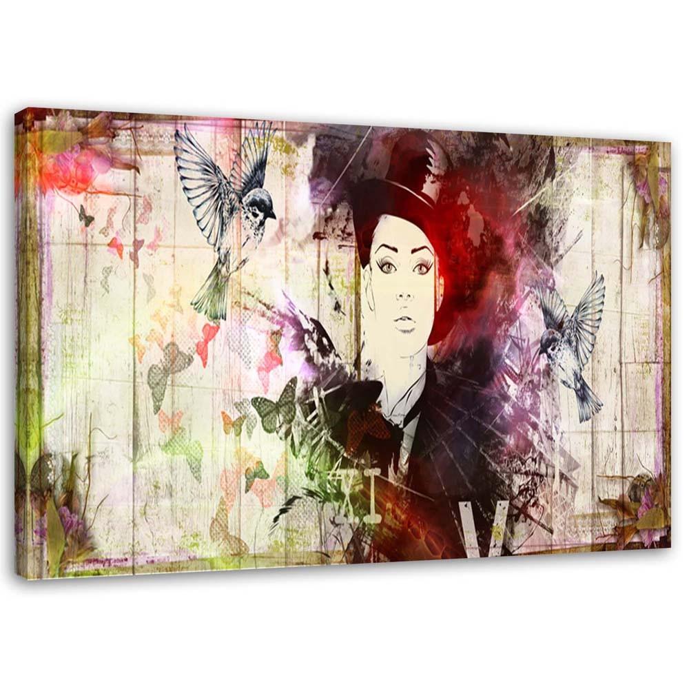 Canvas Print Abstract Woman Hat Birds